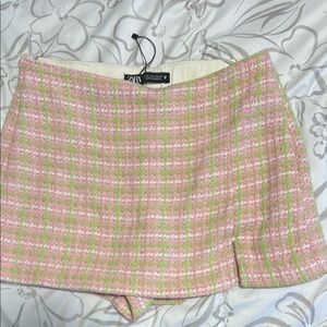 Zara Pink and Cream Mini Pencil Skirt with Slit